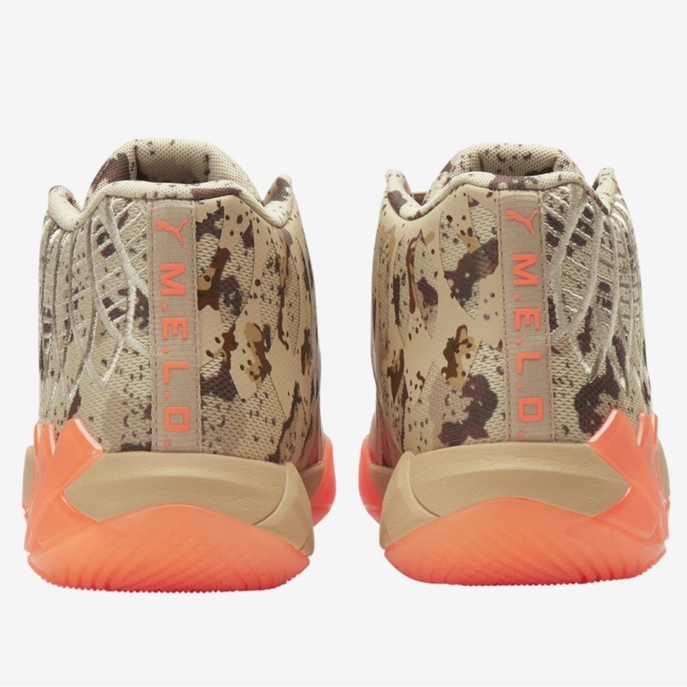 Puma Men's La Melo MB.01 Mid Athletic Shoes-Pale Khaki Digital Camo & Orange - Picture 4 of 4